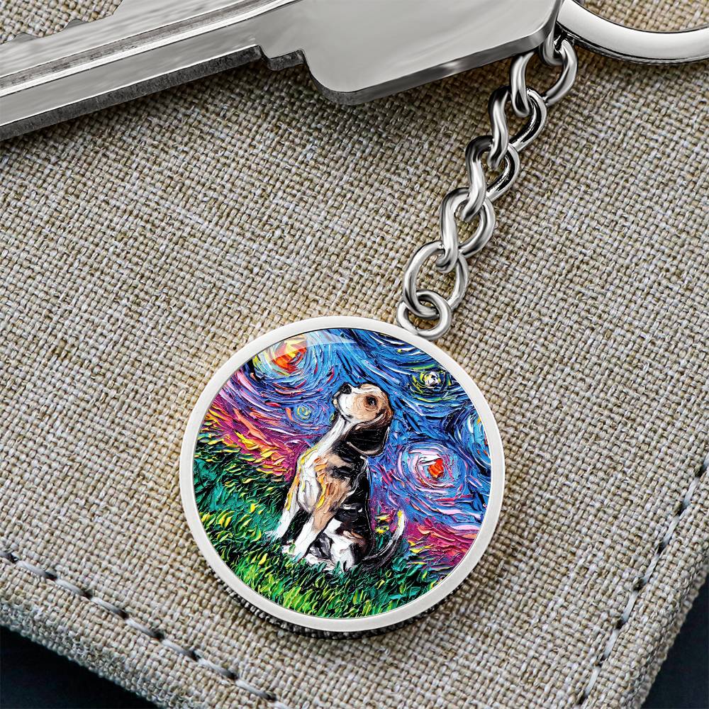 Beagle Starry Night Round Keychain