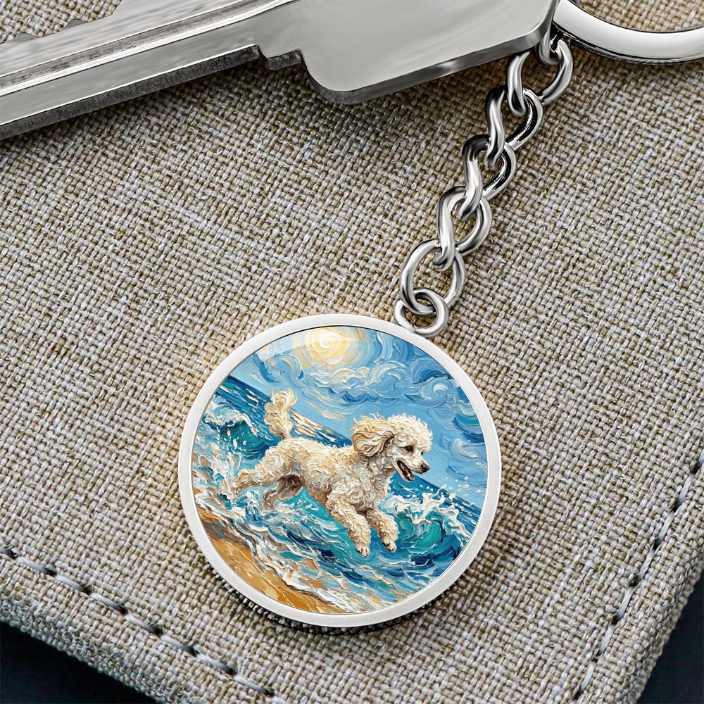 Beach Day - White Toy Poodle Round Keychain