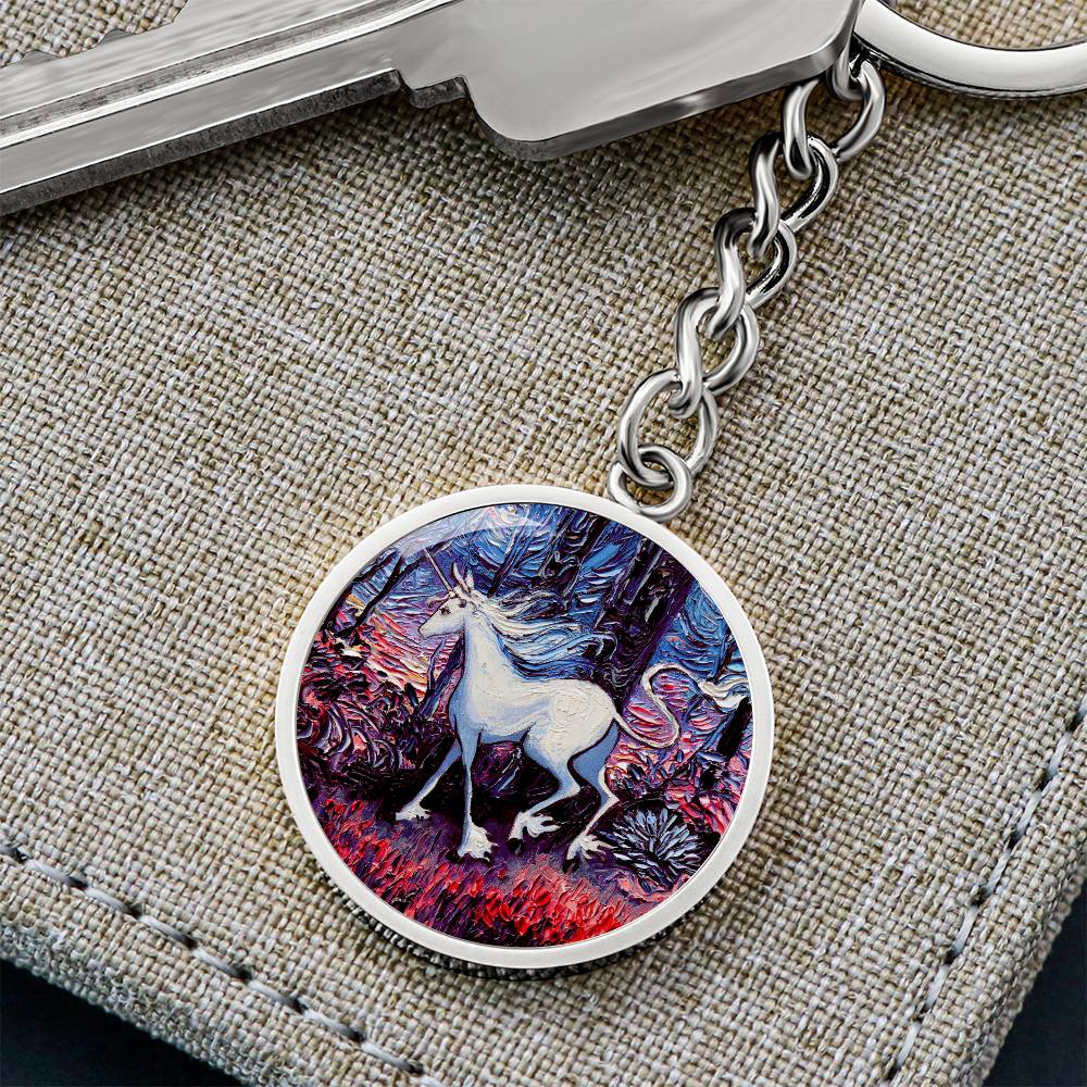 Unicorn Running Round Keychain
