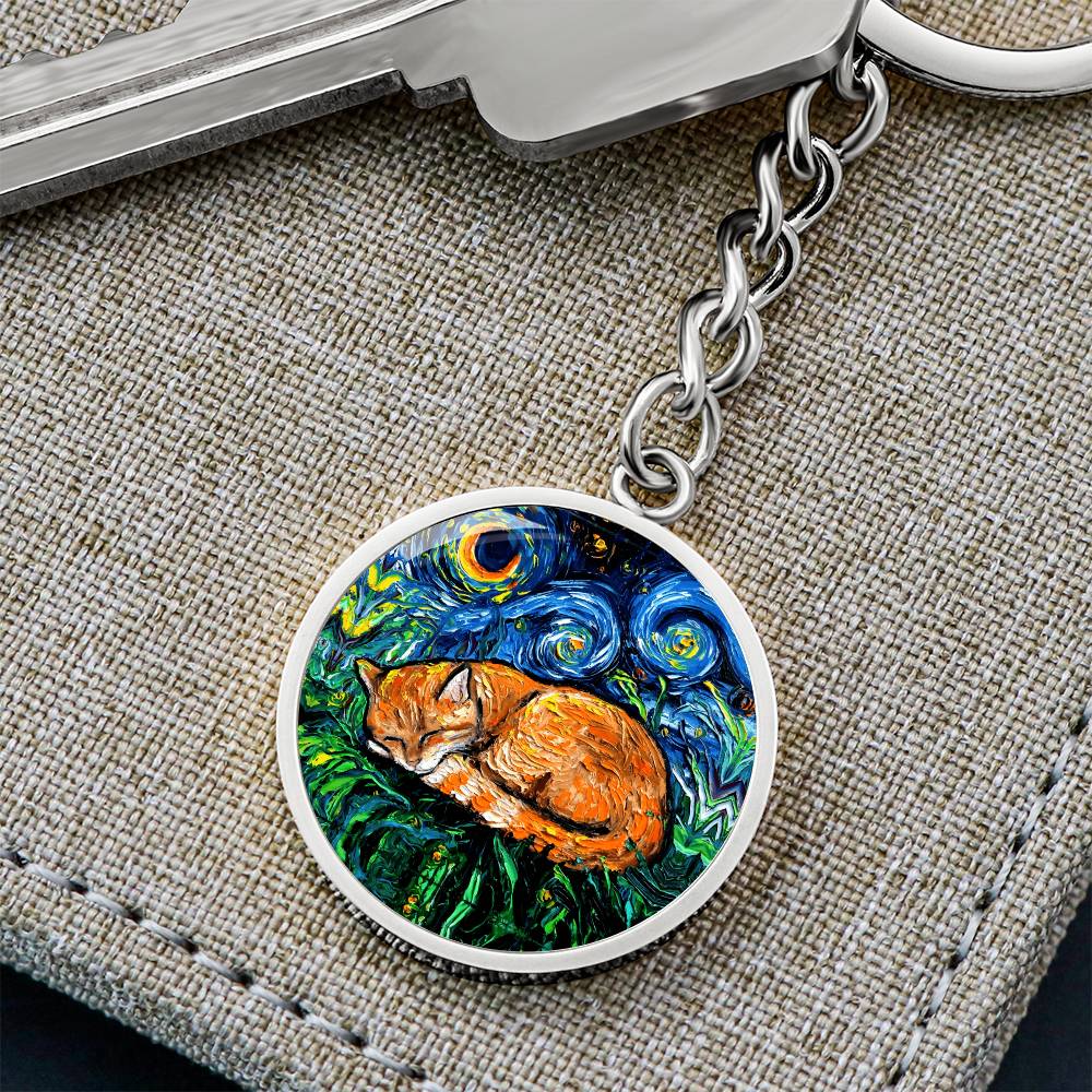 Sleeping Orange Tabby Starry Night Round Keychain