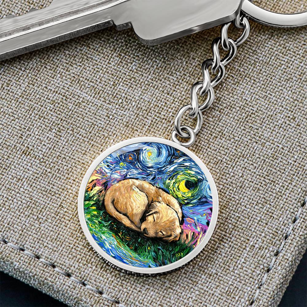 Sleepy Golden Retreiver Pup Round Keychain