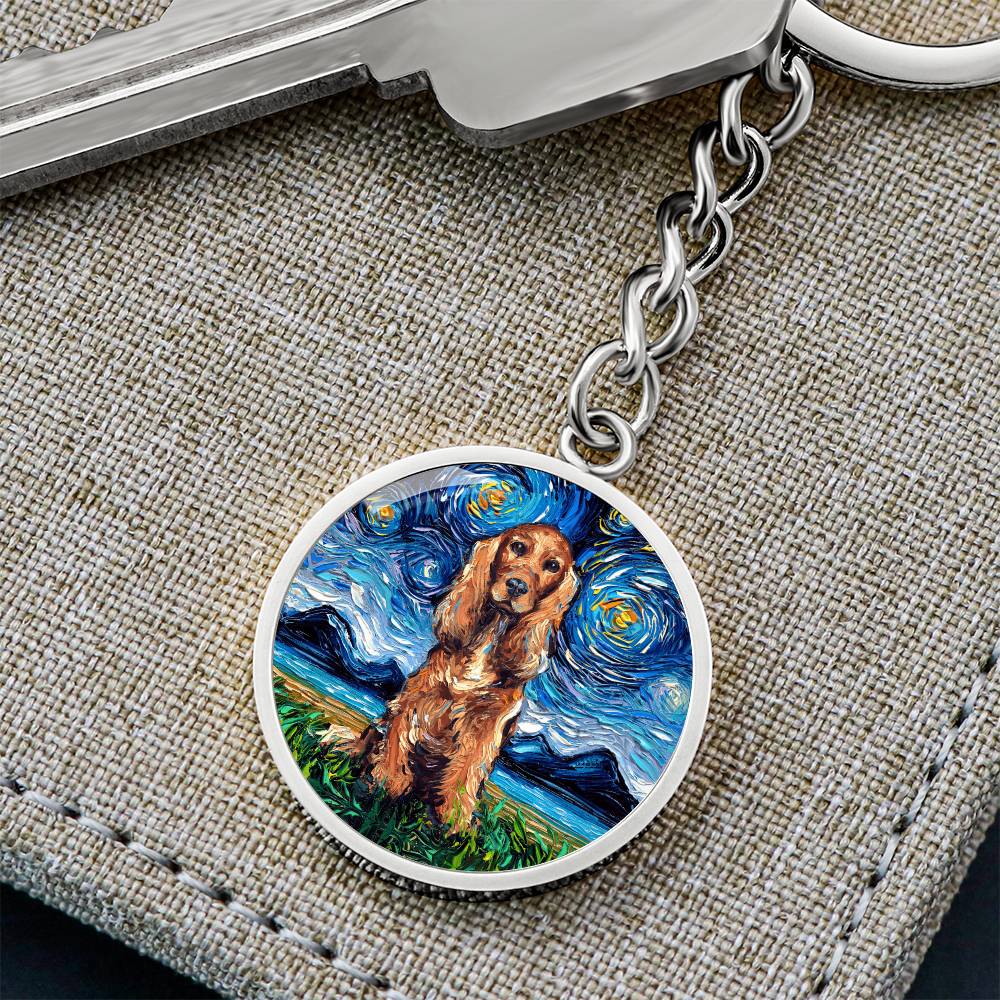Red Cocker Spaniel Starry Night Round Keychain
