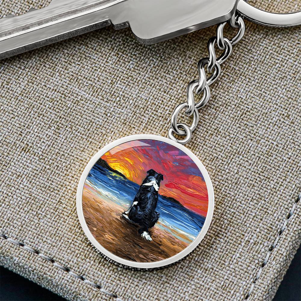Beach Days - Border Collie Round Keychain