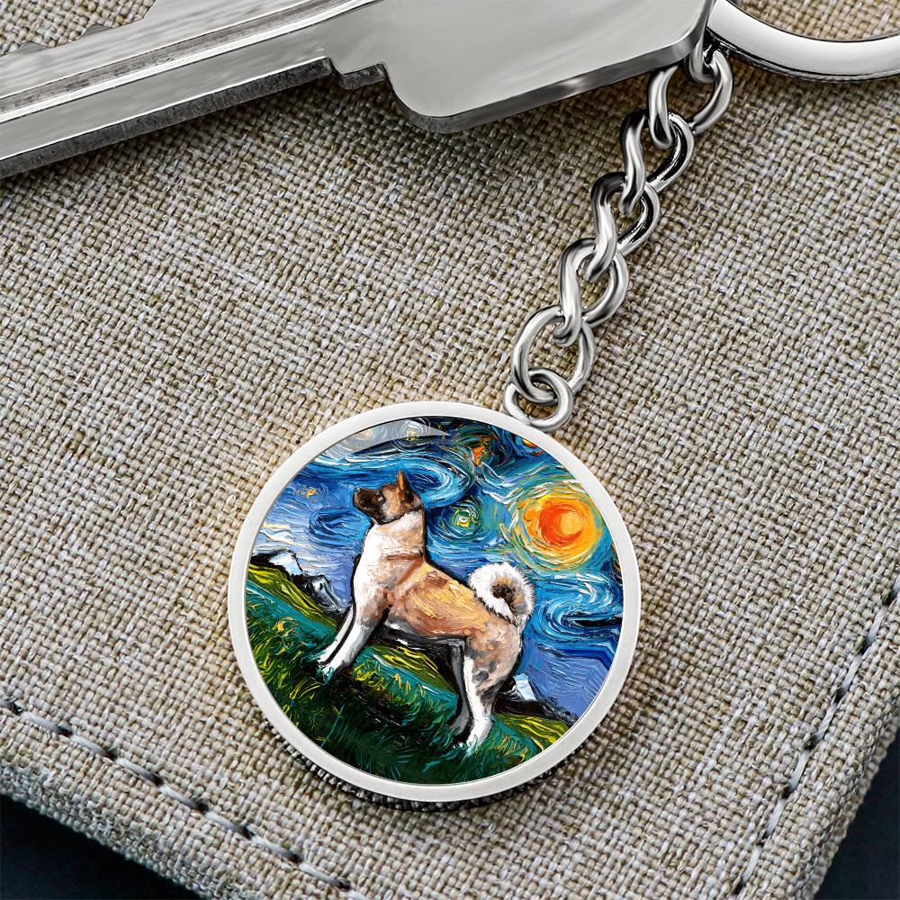 Akita Starry Night Round Keychain