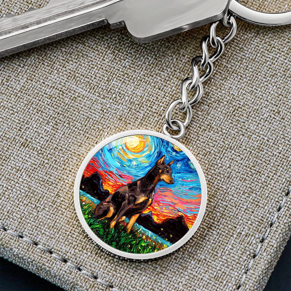 Red Doberman Starry Night Round Keychain