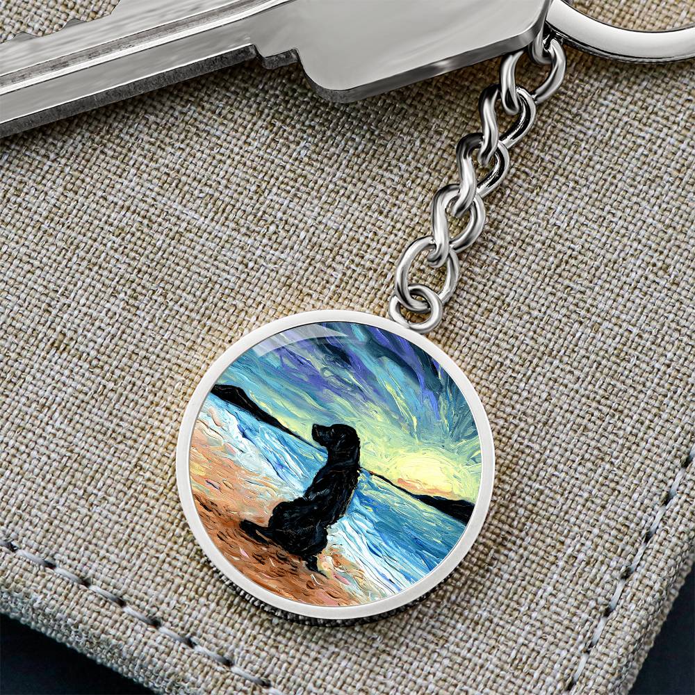 Beach Days - Black Labrador Round Keychain