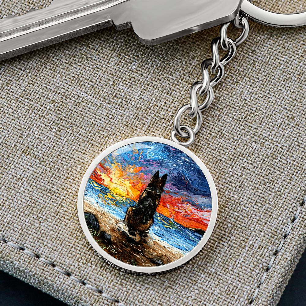 Beach Days - German Shepherd Round Keychain