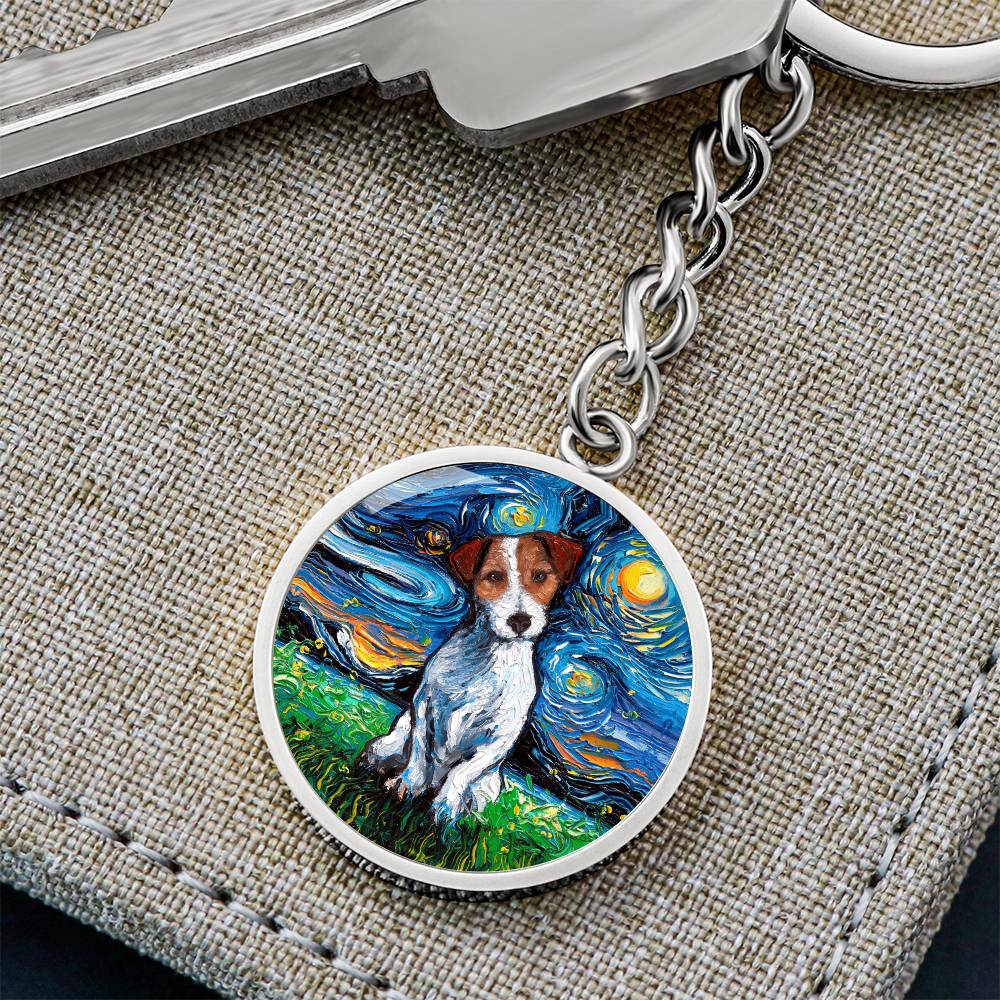 Jack Russell Terrier Starry Night Round Keychain
