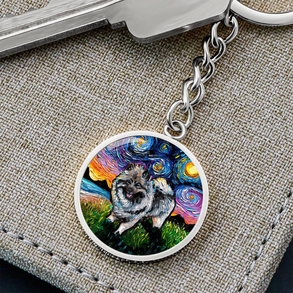Keeshond Starry Night Round Keychain