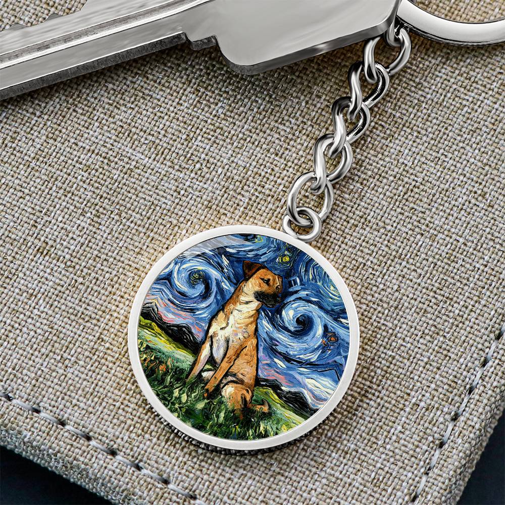 Black Mouth Cur Starry Night Round Keychain