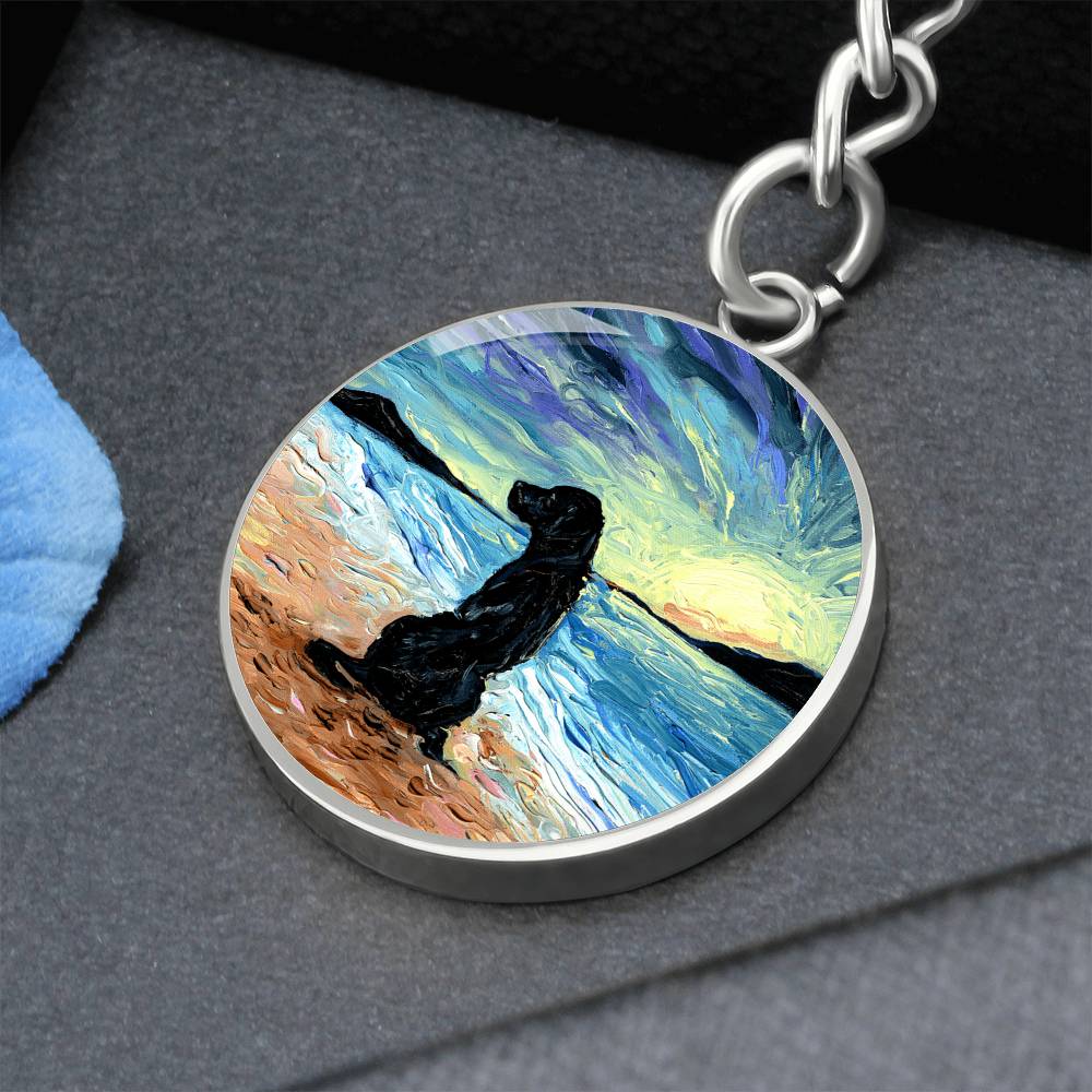 Beach Days - Black Labrador Round Keychain