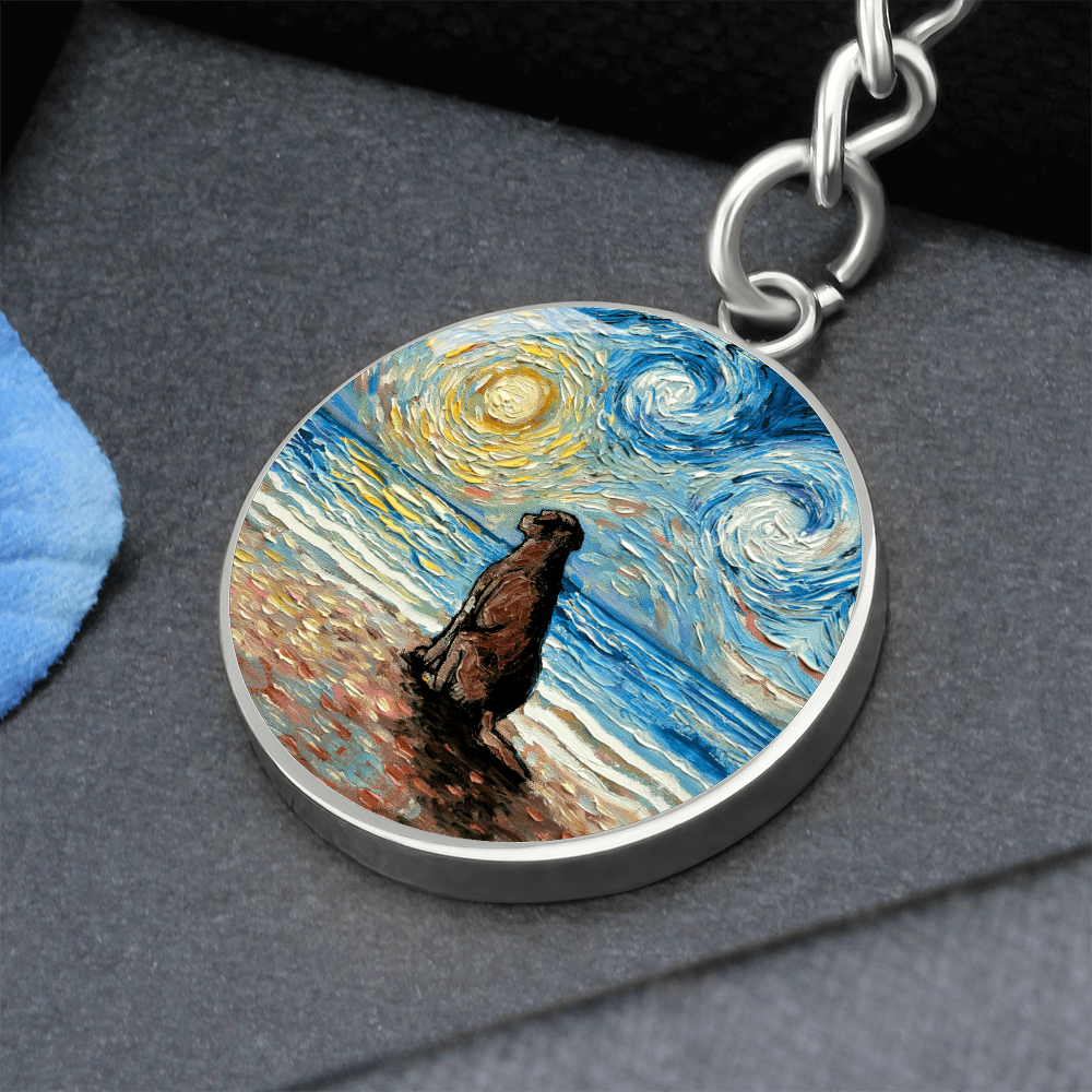 Beach Days - Chocolate Labrador Starry Night Round Keychain