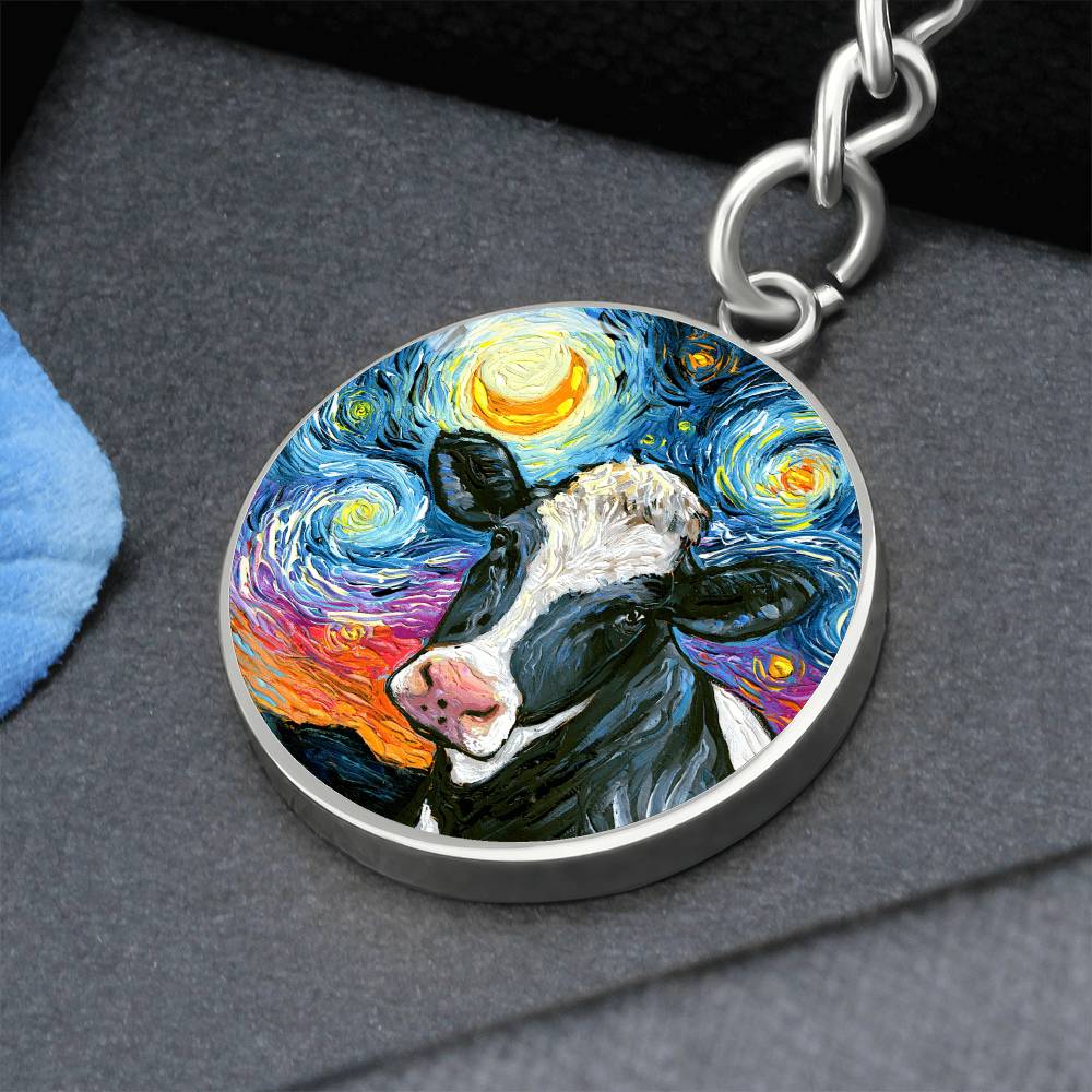 Holstein Starry Night Round Keychain