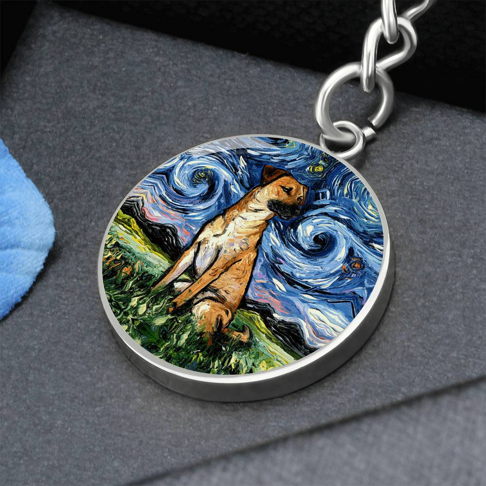 Black Mouth Cur Starry Night Round Keychain