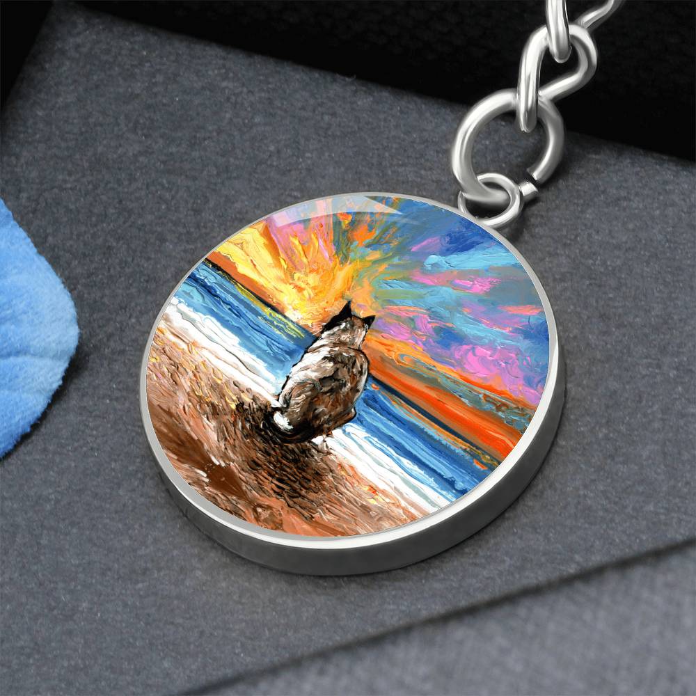 Beach Days - Snowshoe Cat Round Keychain