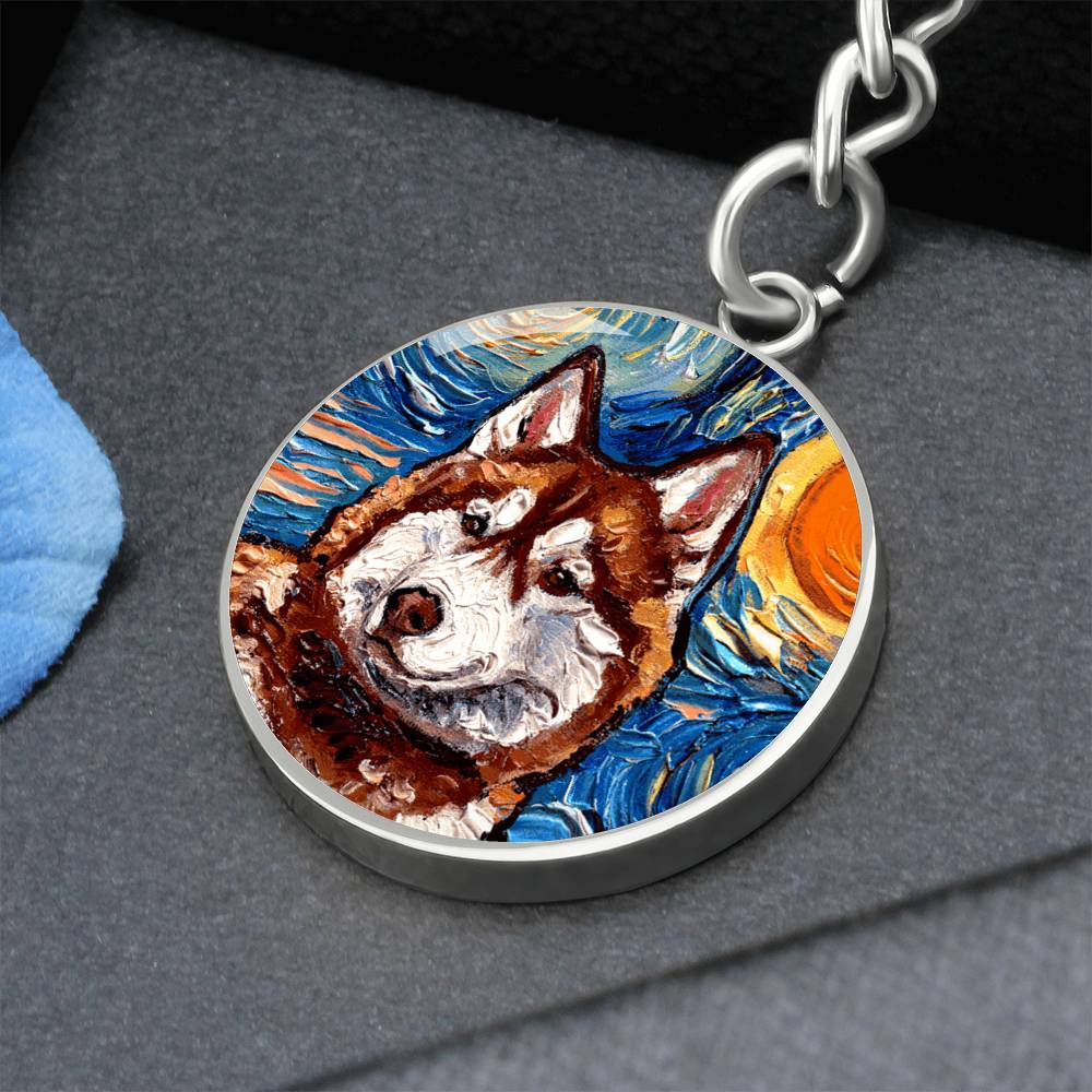 Red Husky Portrait Round Keychain