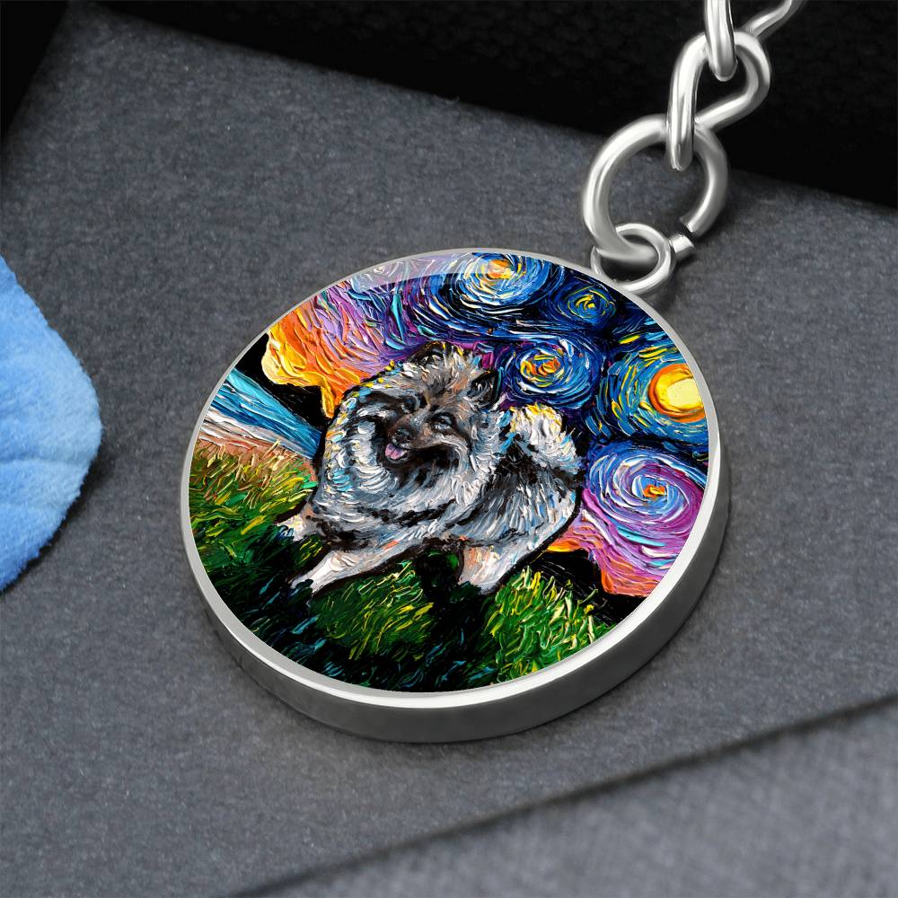 Keeshond Starry Night Round Keychain