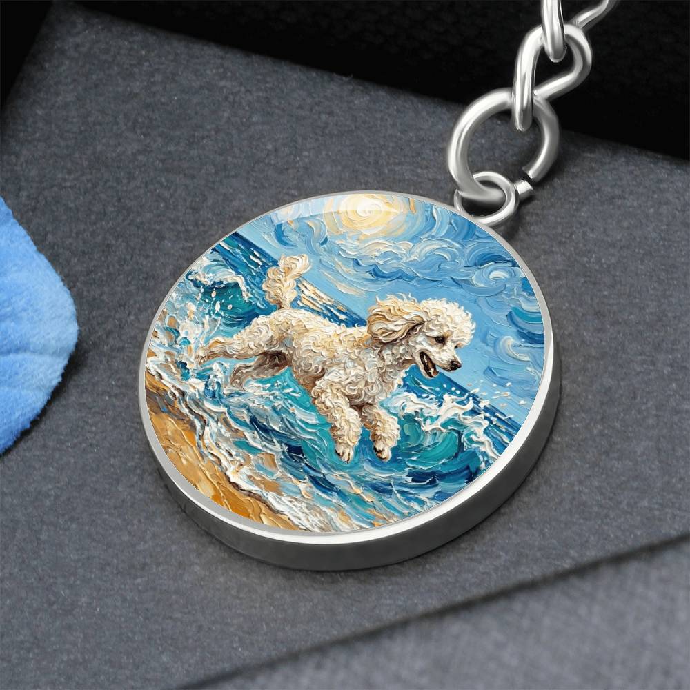 Beach Day - White Toy Poodle Round Keychain