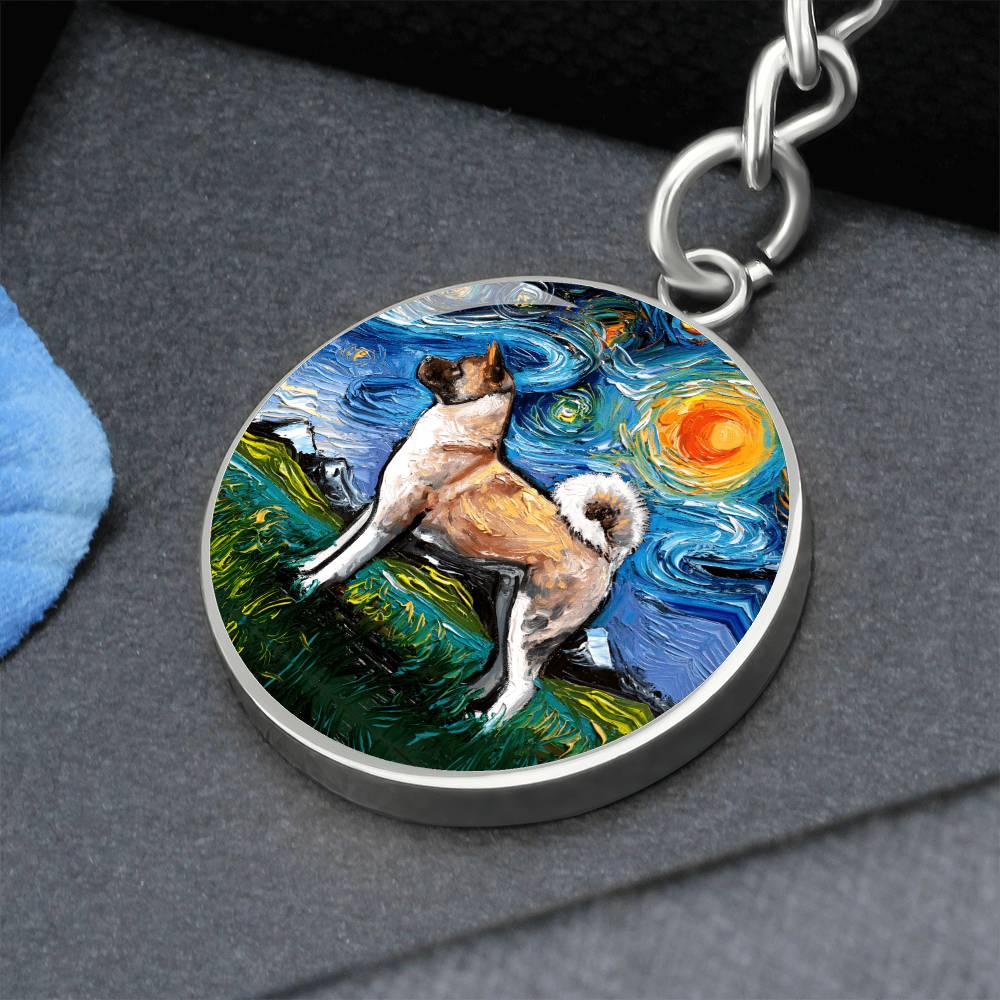 Akita Starry Night Round Keychain