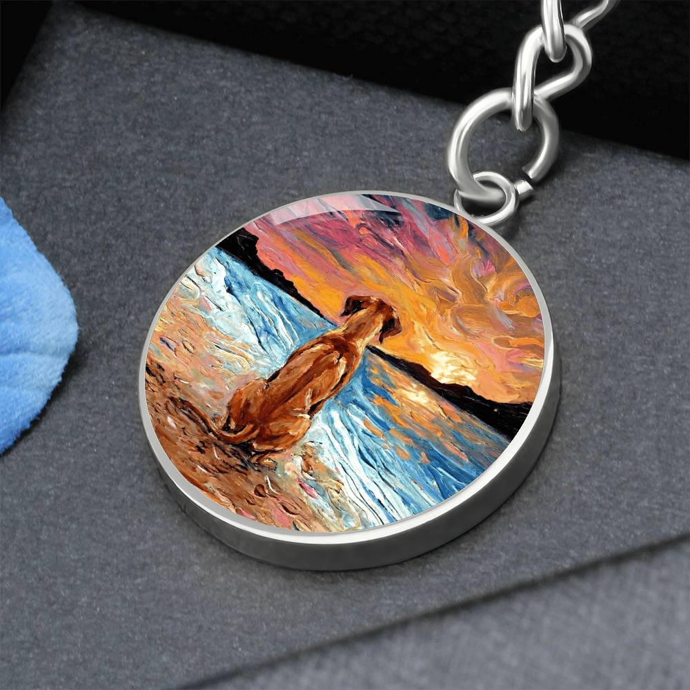 Beach Night - Rhodesian Ridgeback Round Keychain