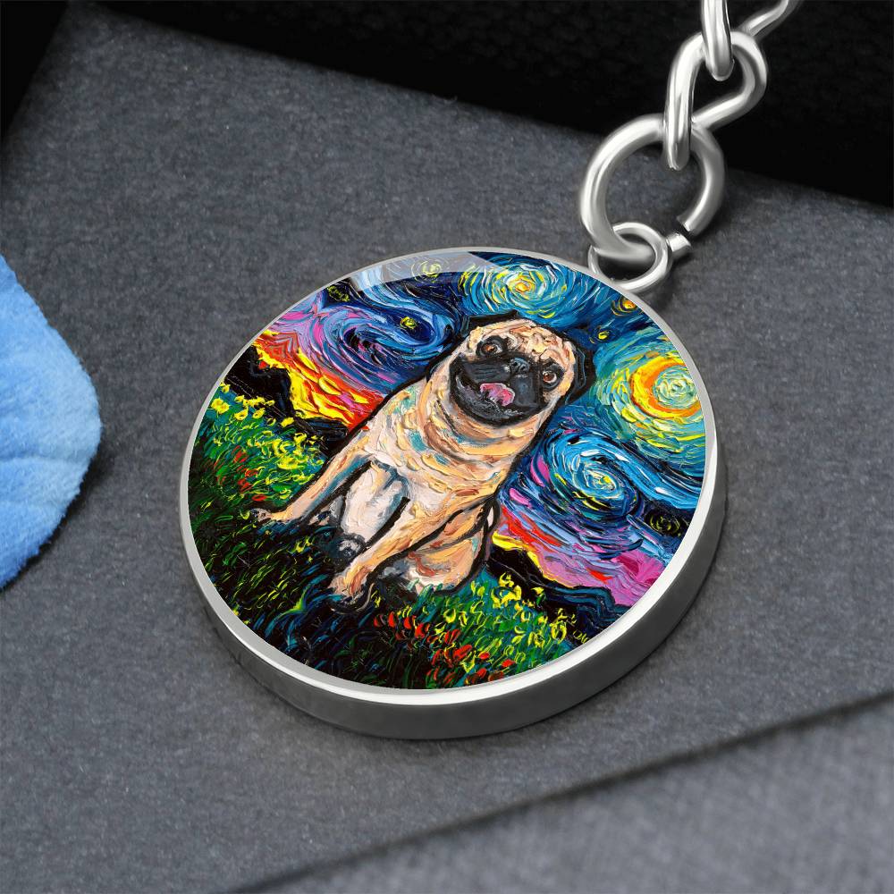 Fawn Pug Starry Night Round Keychain