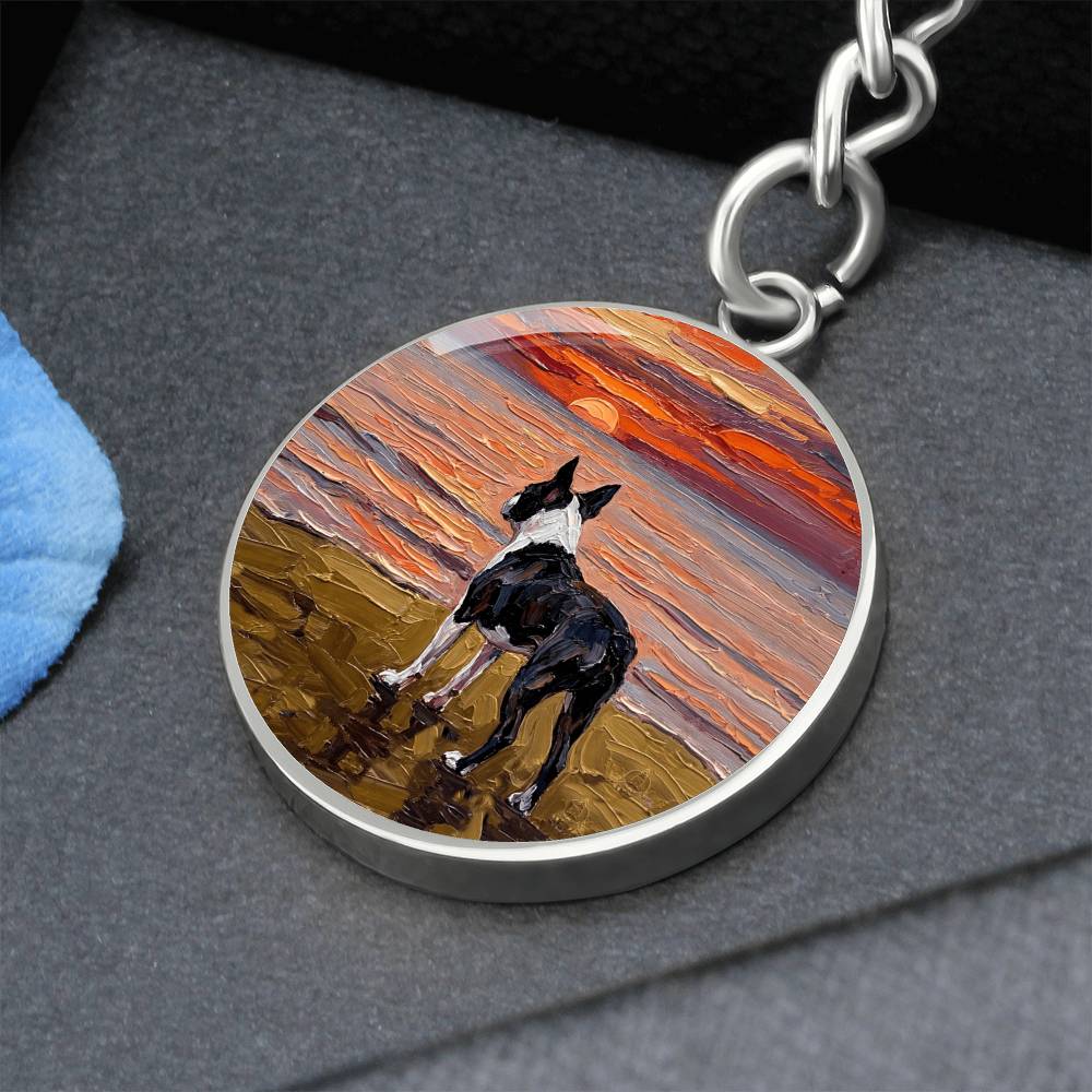 Beach Night - Boston Terrier Round Keychain