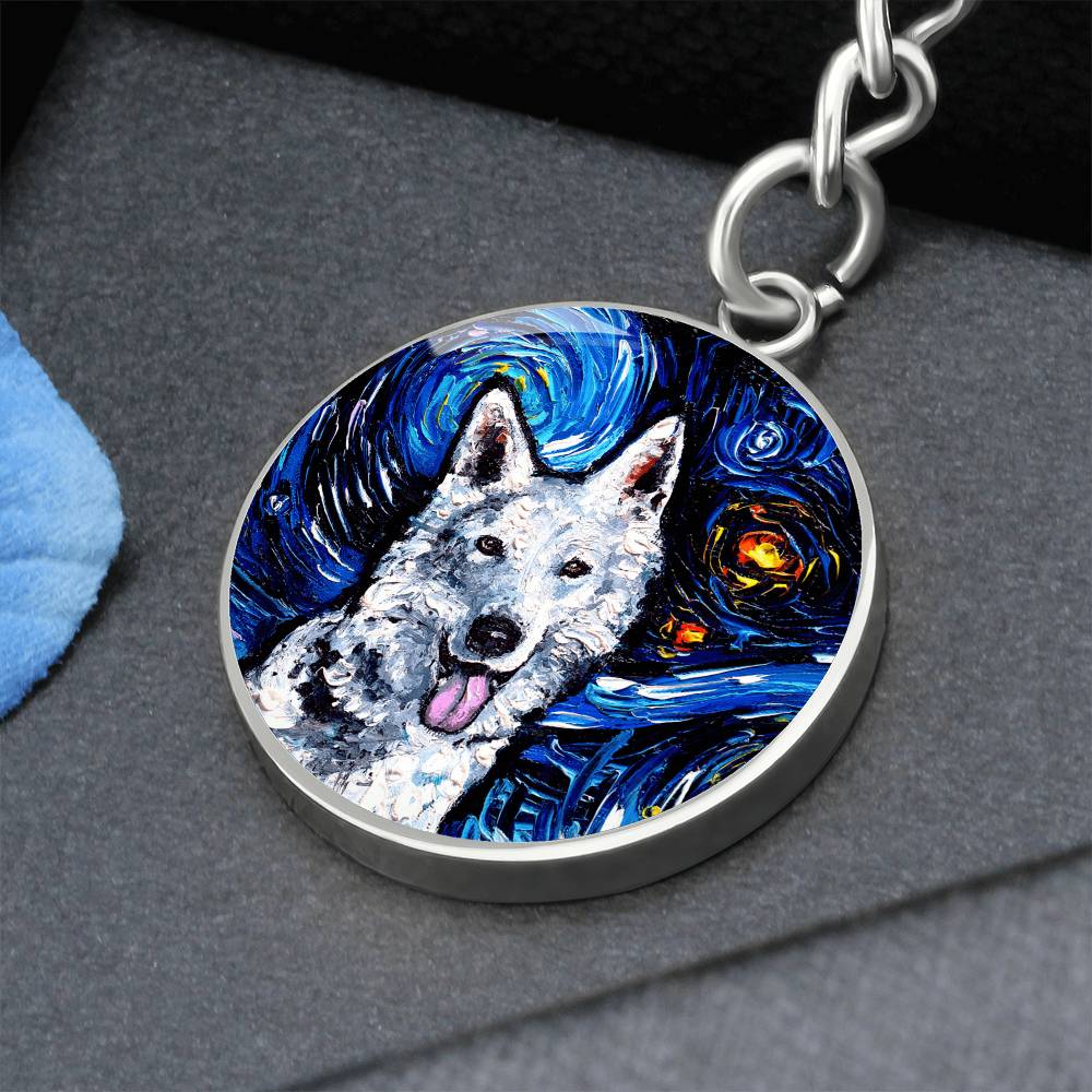 Swiss Shepherd Starry Night Round Keychain