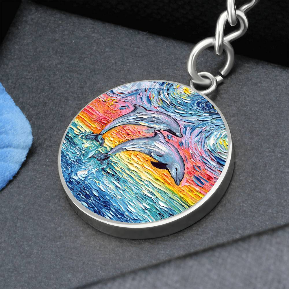 Dolphins Starry Night Round Keychain