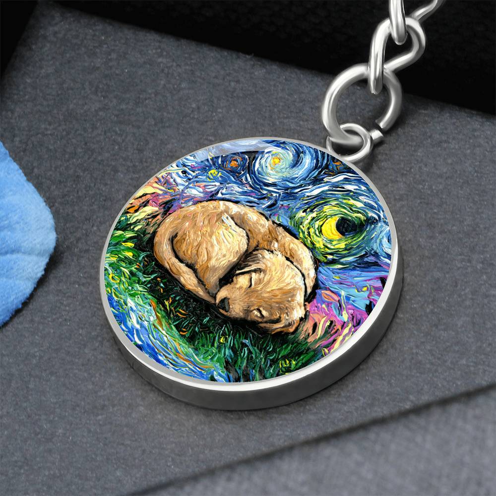 Sleepy Golden Retreiver Pup Round Keychain