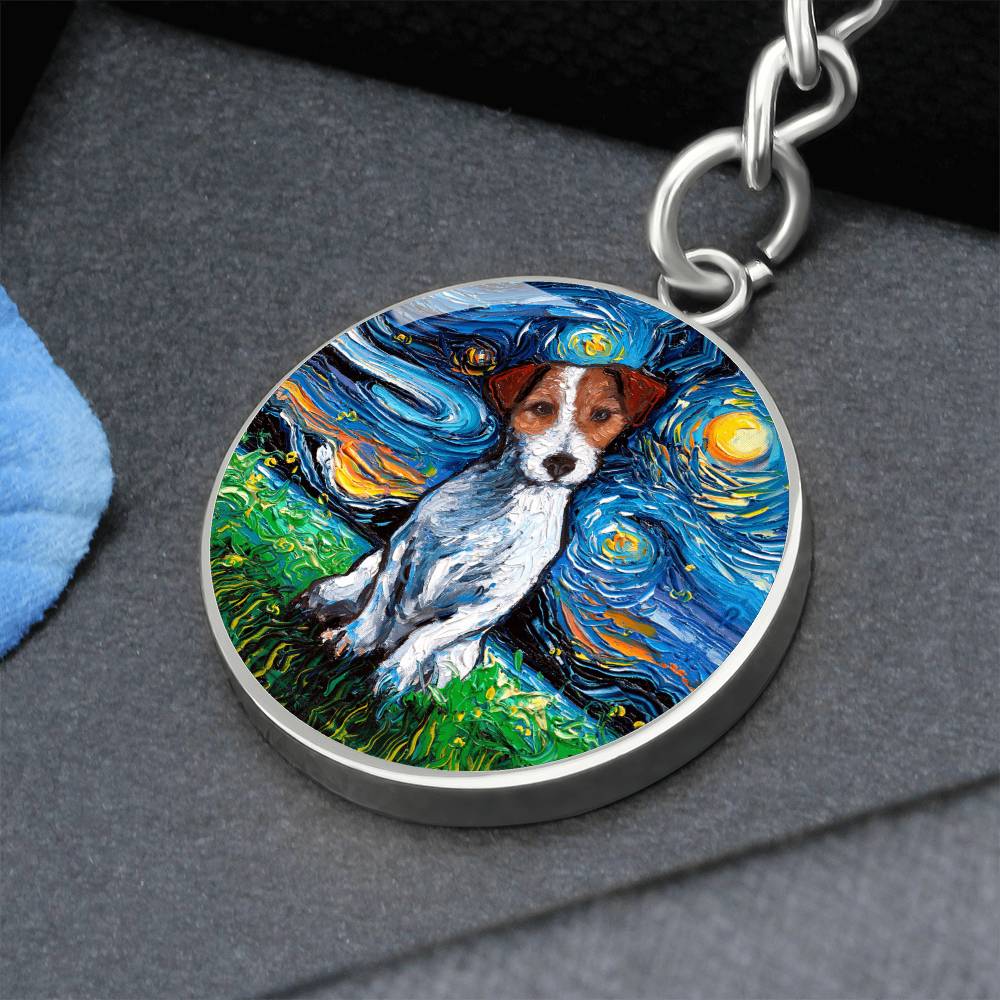 Jack Russell Terrier Starry Night Round Keychain