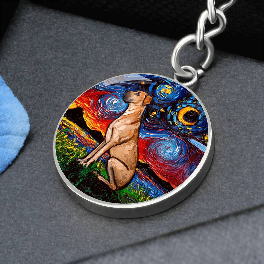 Fawn Great Dane Starry Night Round Keychain