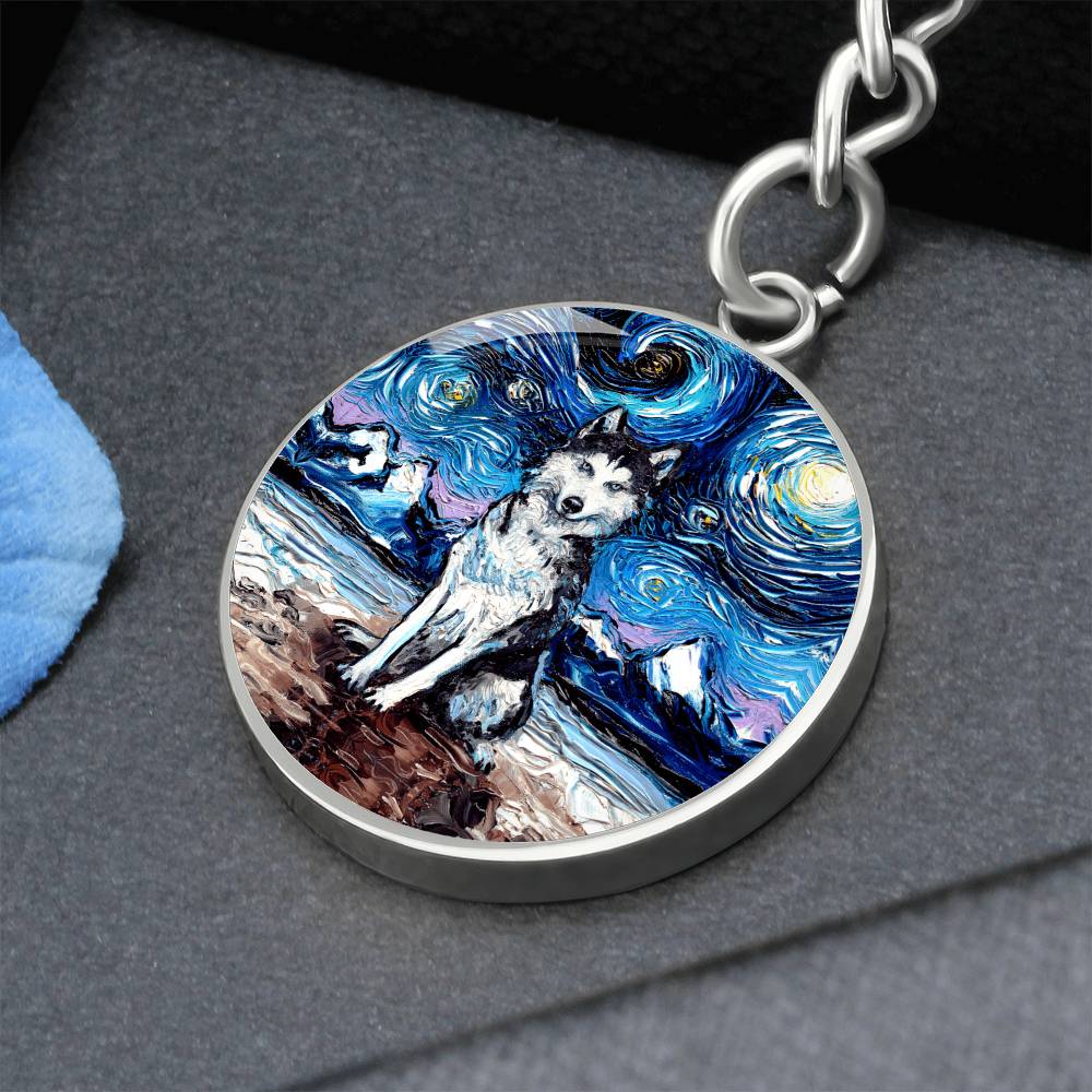 Husky Starry Night Round Keychain