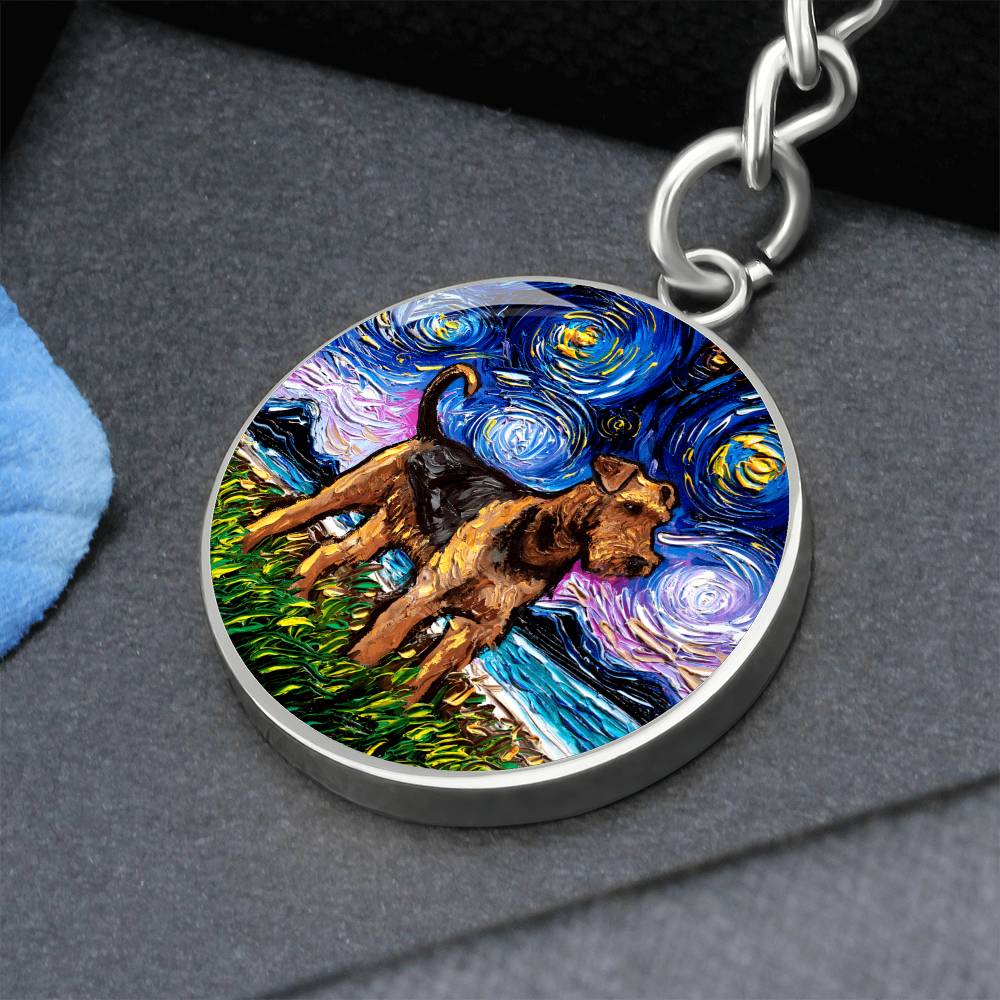 Airedale Starry Night Round Keychain