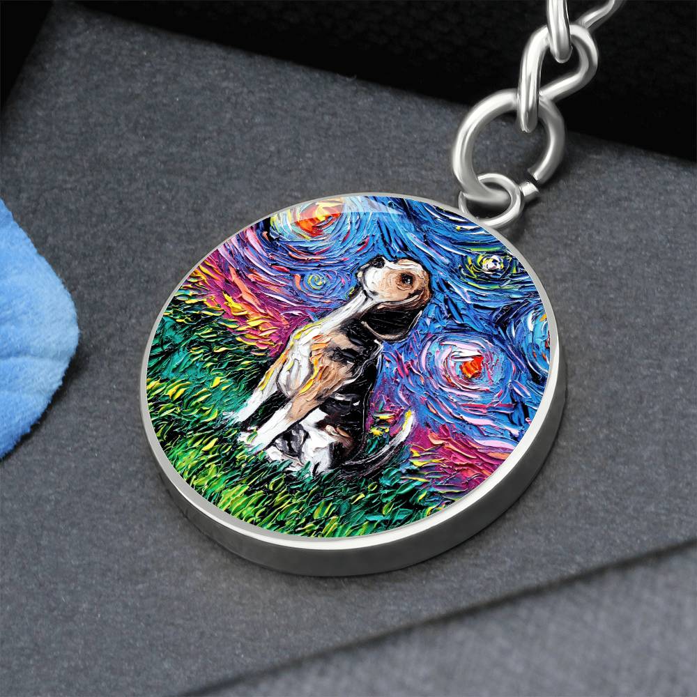 Beagle Starry Night Round Keychain
