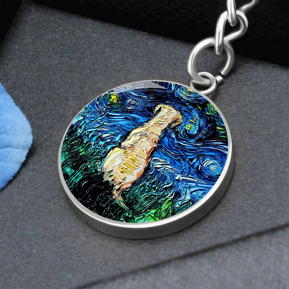 Yellow Labrador Back Starry Night Round Keychain