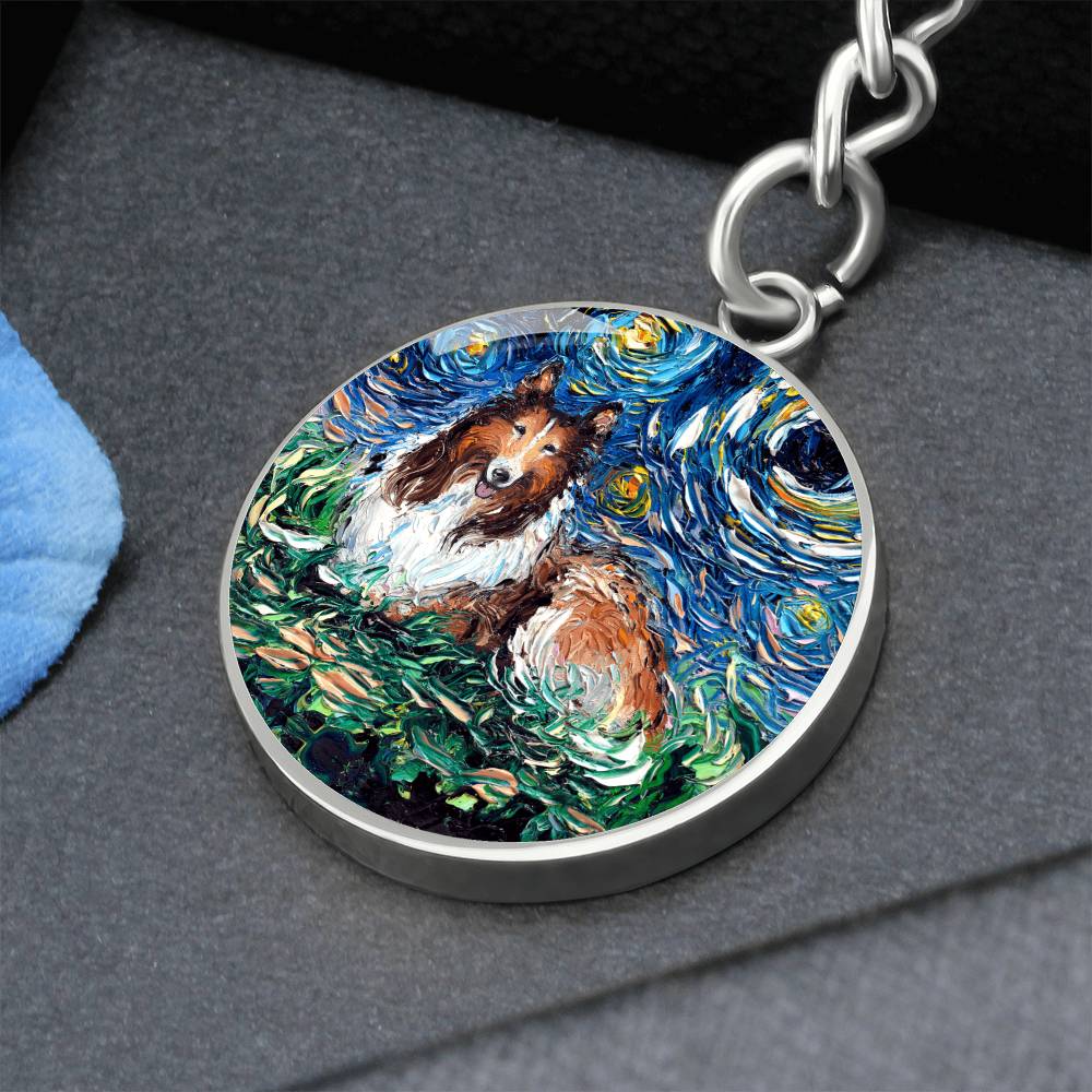 Collie Starry Night Round Keychain