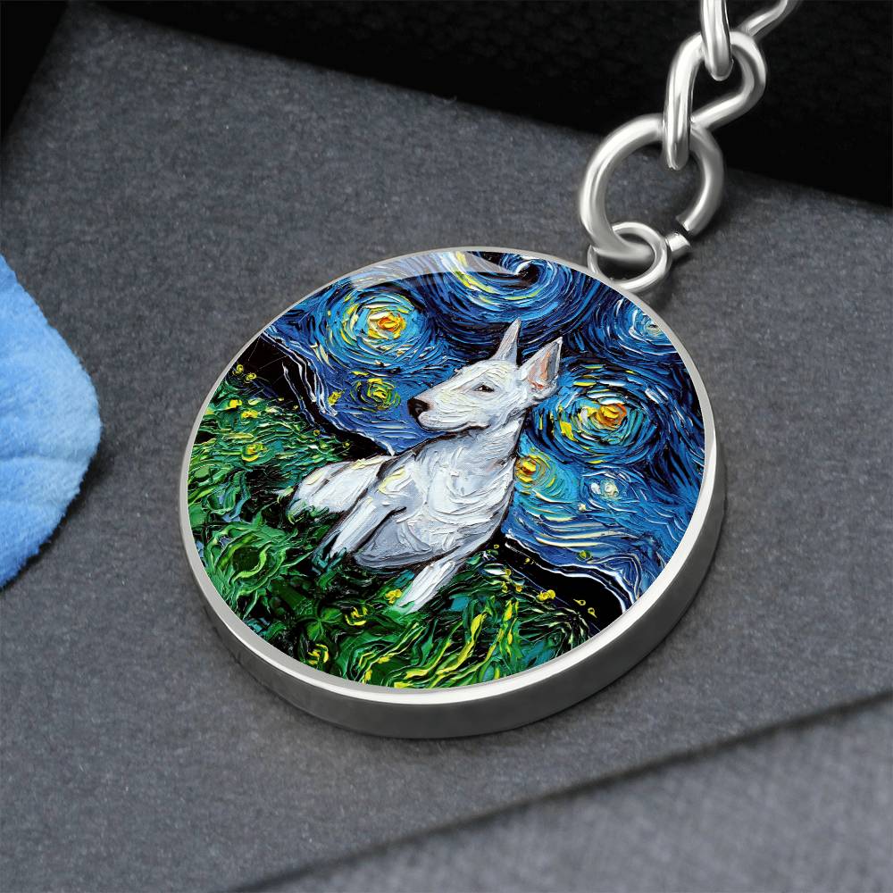 Bull Terrier Starry Night Round Keychain