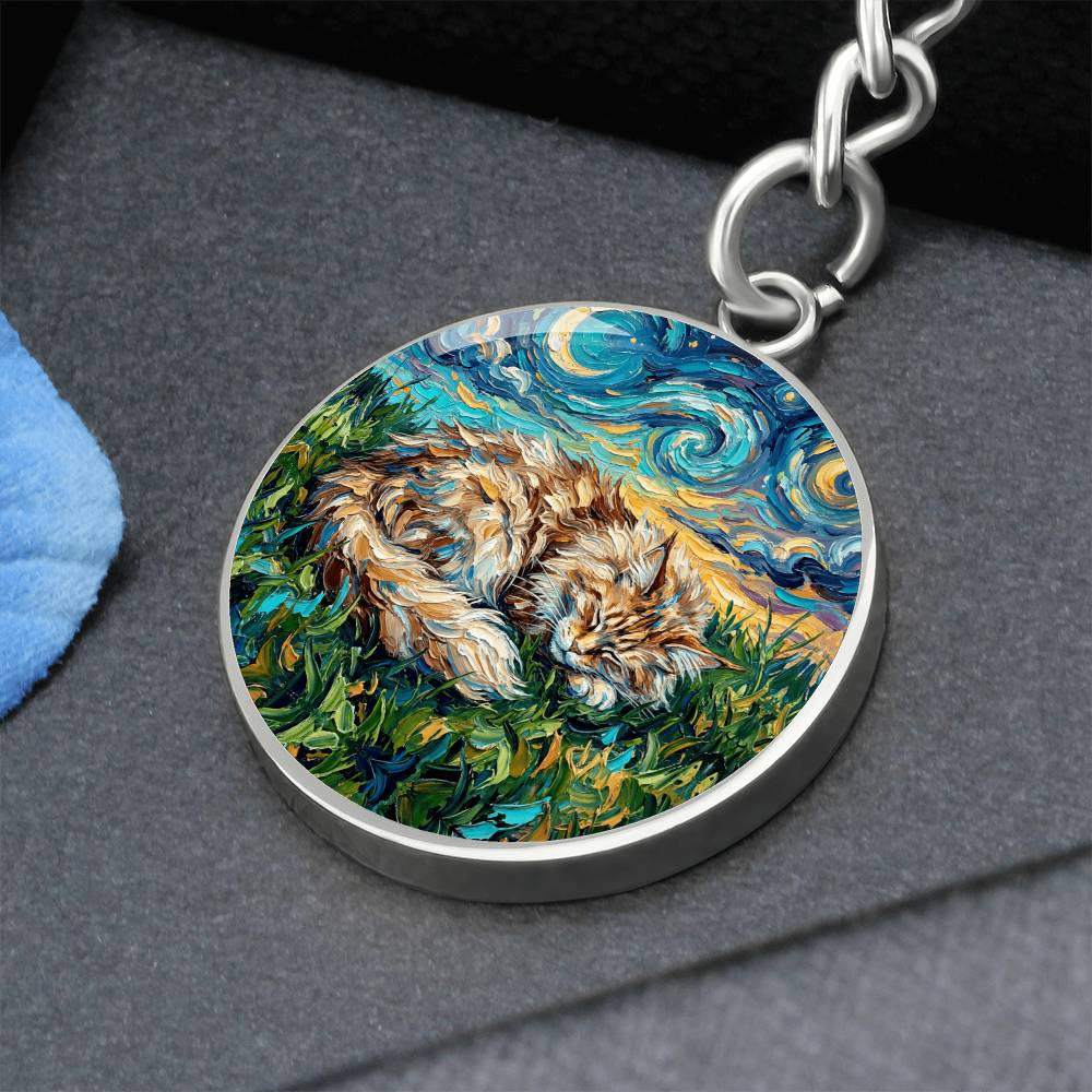 Sleepy Maine Coon Night Round Keychain