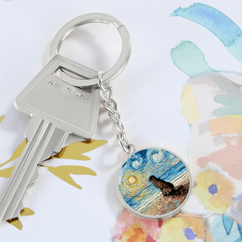 Beach Days - Chocolate Labrador Starry Night Round Keychain