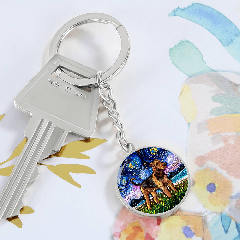 Airedale Starry Night Round Keychain