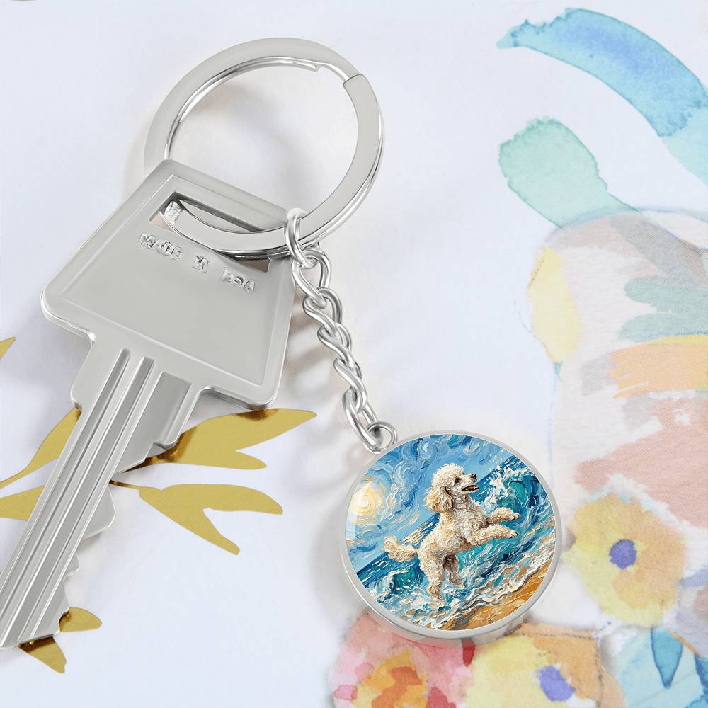 Beach Day - White Toy Poodle Round Keychain