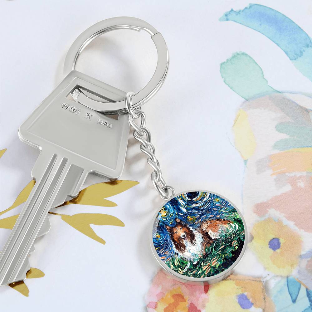 Collie Starry Night Round Keychain