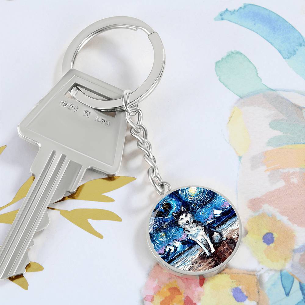 Husky Starry Night Round Keychain
