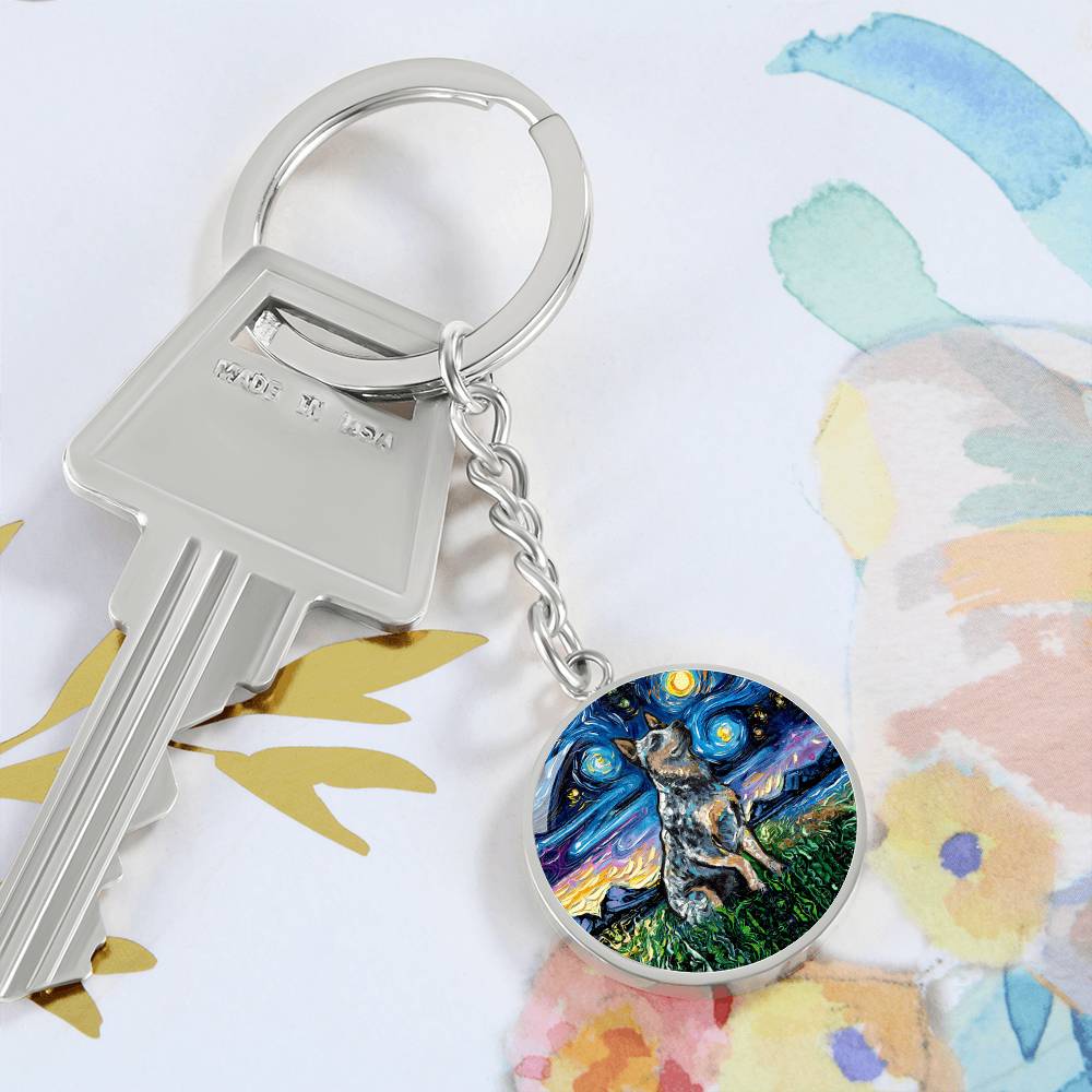 Blue Heeler Starry Night Round Keychain