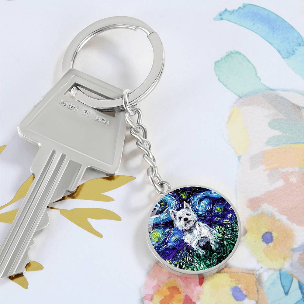 Westie Starry Night Round Keychain