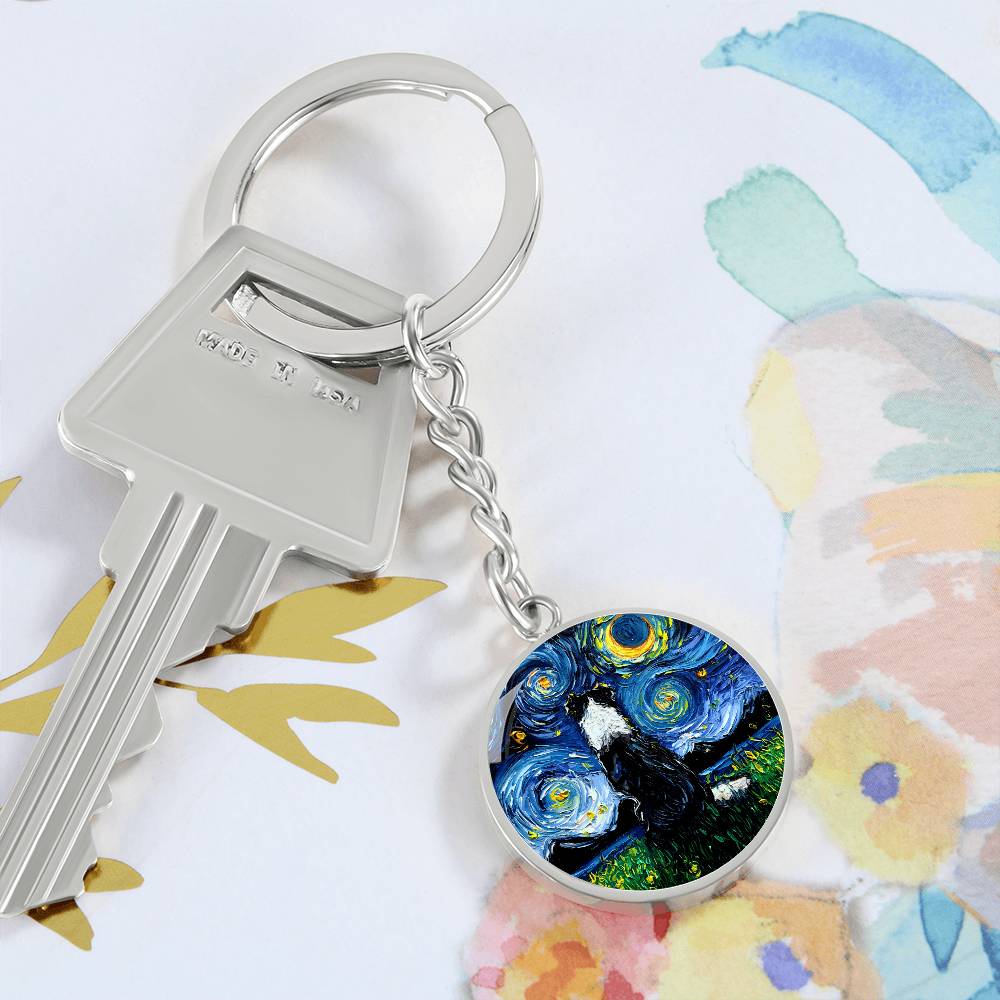 Border Collie Back Starry Night Round Keychain