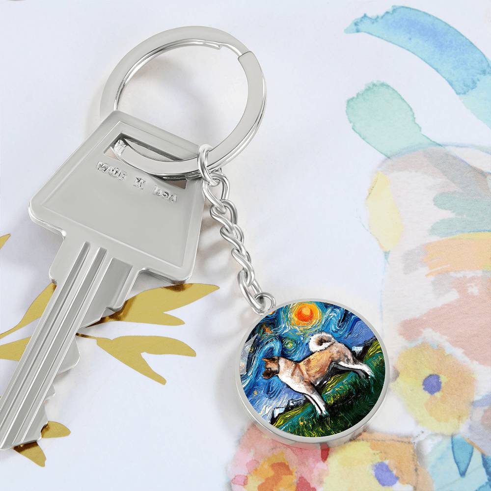 Akita Starry Night Round Keychain