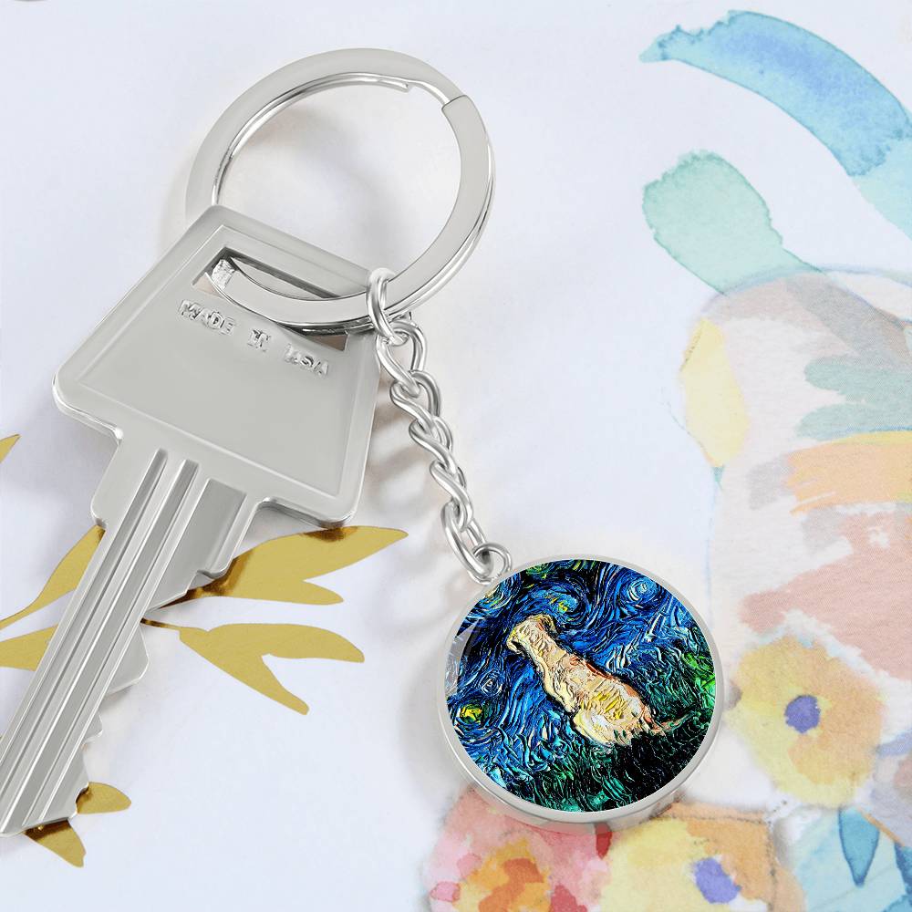 Yellow Labrador Back Starry Night Round Keychain