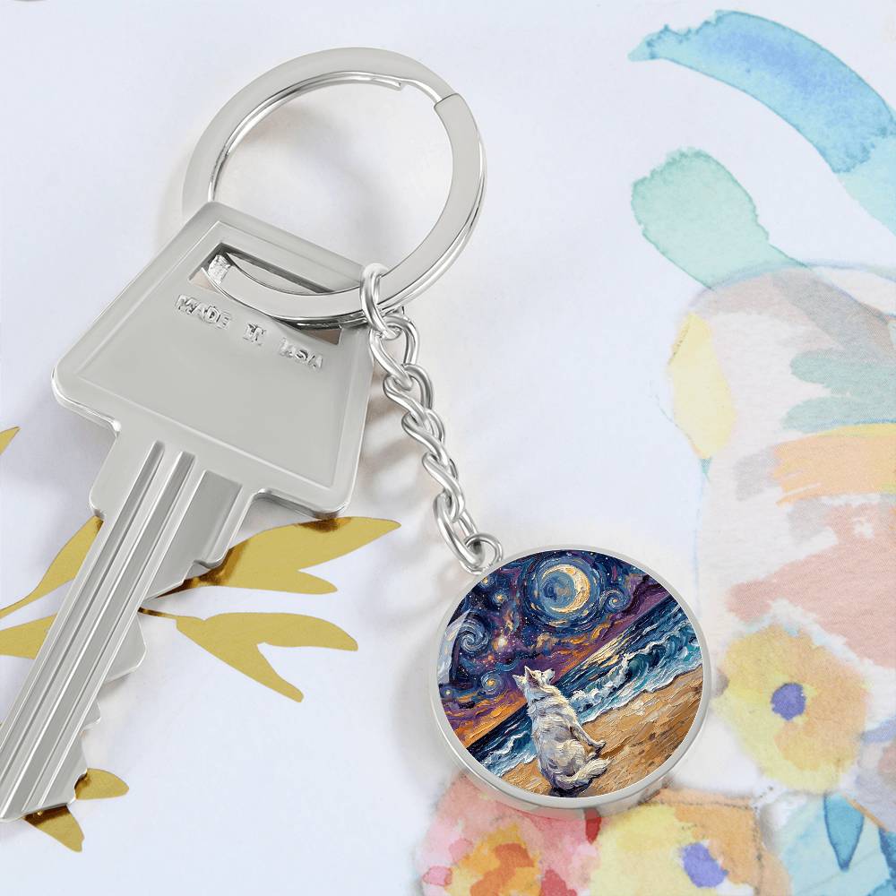 Beach Night - Isabella Husky Round Keychain