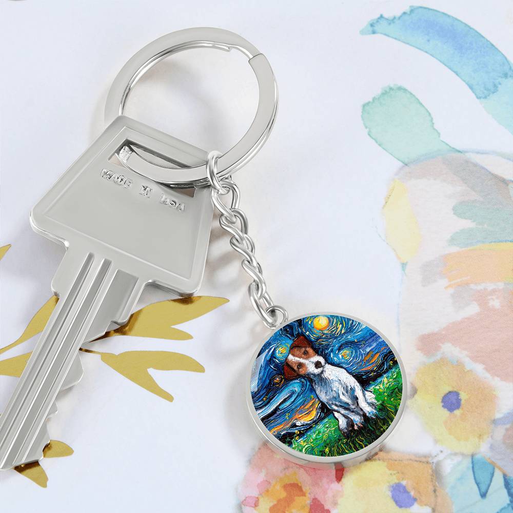 Jack Russell Terrier Starry Night Round Keychain